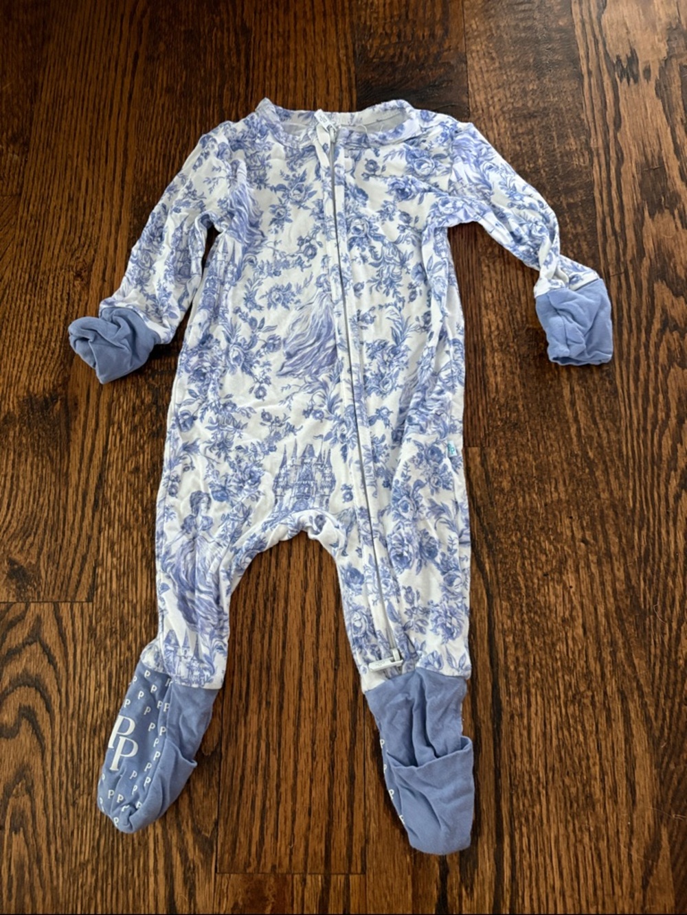 Posh Peanut | Blue Floral Zip-Front Baby One-Piece Sleeper